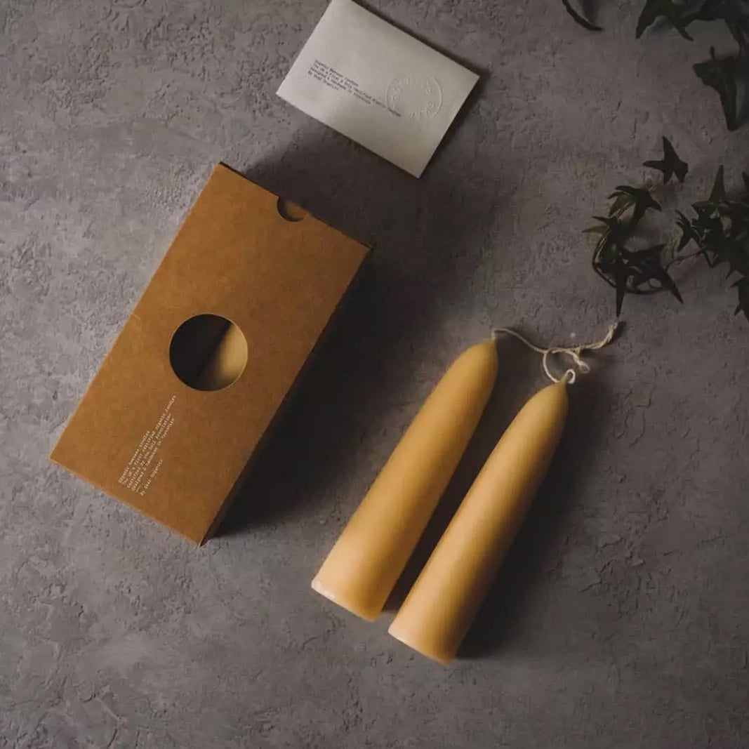 Organic Beeswax Stubbies Candlestick S/2 - Thumbnail 4
